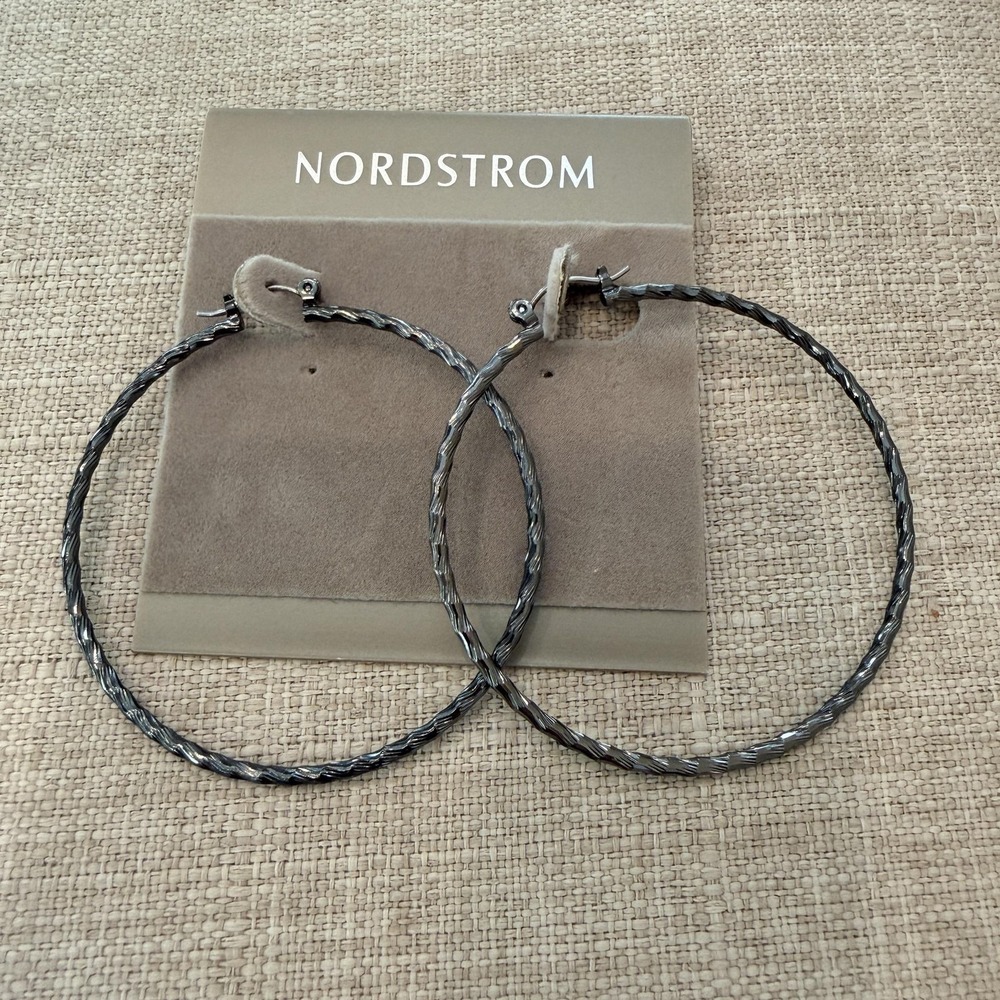 Nordstrom Gunmetal Silver Tone Braided Hoop Earrings Hinged Large Statement Boho